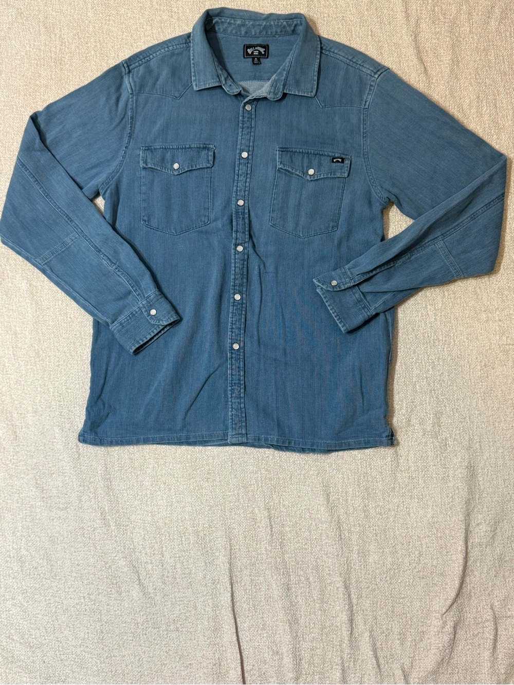 Billabong Mens M Blue Western Pearl Snap Shirt Y2K Surf Skate Embroidered